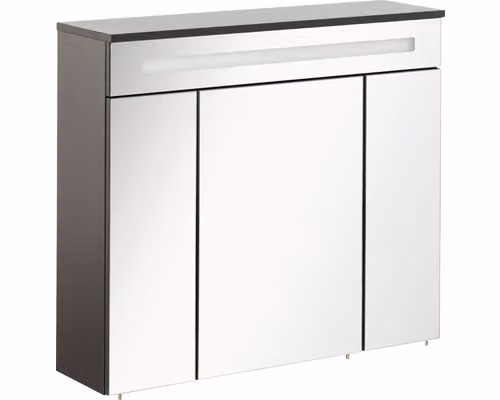 FACKELMANN Szafka z lustrem LED KARA / z systemem cichego domykania / Wymiary (szer. x wys. x gł.): ok. 80 x 70 x 23 cm / Szafka łazienkowa / Meble do WC lub łazienki / Korpus: antracyt / Front: lustro