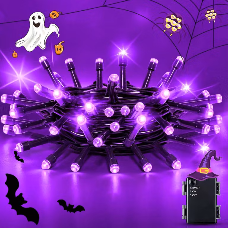 Światełka Halloween - 2 metry - 20 diod LED - Fioletowe - Zasilane bateriami - Timer - 6 godzin - Wodoodporne - Idealne na Boże Narodzenie - Idealne na imprezy