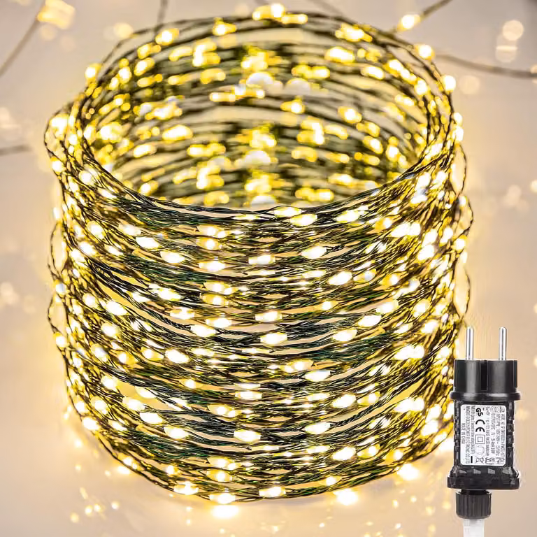 Światełka choinkowe – miedziany przewód – zasilanie elektryczne – 20 metrów – 400 diod LED – ciepła biel – dekoracje świąteczne – do użytku zewnętrznego – 8 trybów – wodoodporne – do użytku wewnętrznego