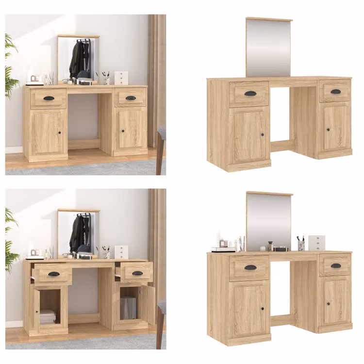 vidaXL Toaletka z lustrem dąb sonoma 130x50x132,5 cm - Toaletka - Stolik do makijażu - Stolik kosmetyczny - Toaletka