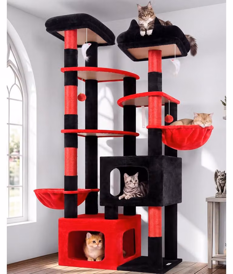 Drapak dla kota XXL - Wieża dla dużych kotów 189 cm - Gotycki - Czarno-czerwony