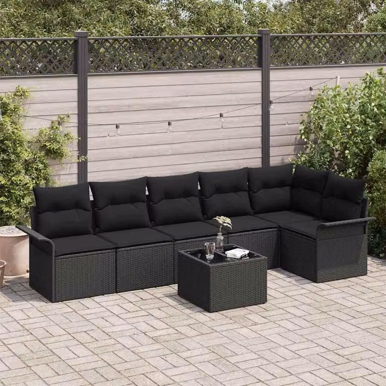 Maison Exclusive - Zestaw Sof na Ogród z poduszką 7 pcs Czarny Polirattan