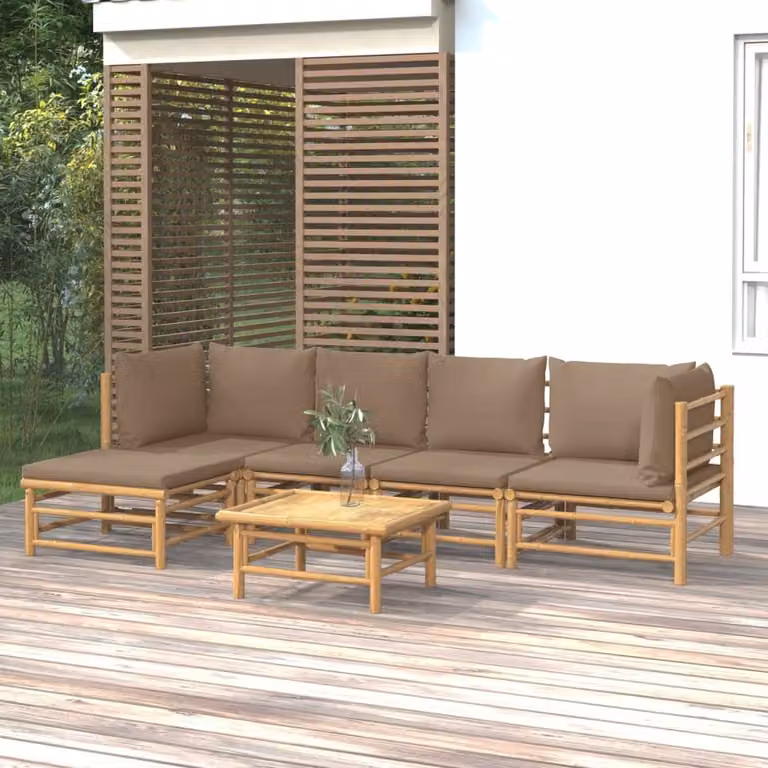 Maison Exclusive – 6-częściowy zestaw ogrodowy z poduszkami w kolorze taupe z bambusa