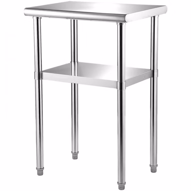 Komercyjny stół ze stali nierdzewnej - Dwuwarstwowy stół do pracy i demontażu - Gastro 61 x 45,7 x 91,4 cm, udźwig 181,4 kg + 91 kg - Stół kuchenny do użytku komercyjnego - Meble kuchenne do przygotowywania i gotowania
