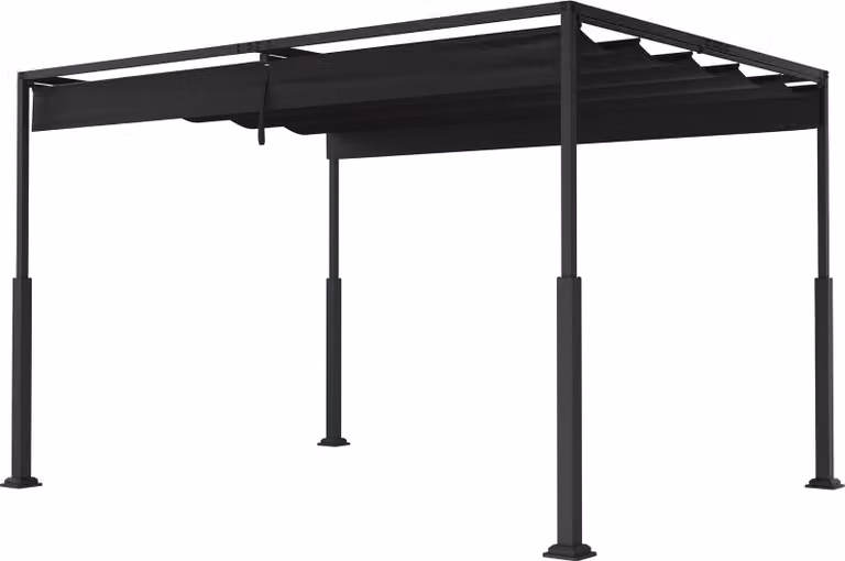 Pergola, zadaszenie tarasu - 3 x 4 metry - żelazo, poliester - czarna - wodoszczelna