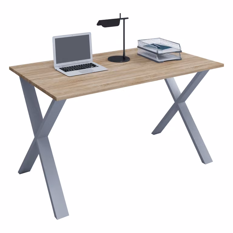 Drewniane biurko | H. 76 x W. 140 x T. 50 cm | Stół komputerowy prosty | Stopki wykonane z wysokiej jakości metalu | Stół roboczy | Meble biurowe - Lona X