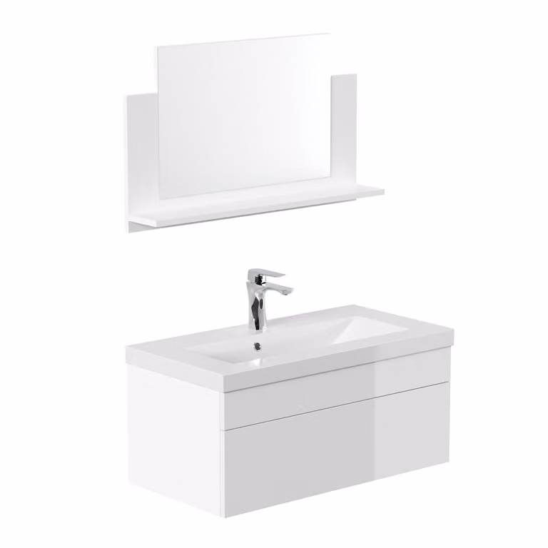 HOME DELUXE - Zestaw mebli łazienkowych - WANGEROOGE BIG Biały - Średni - W komplecie umywalka i komplet akcesoriów - Szerokość umywalki: ok. 80 cm I Meble łazienkowe Umywalka Zestaw mebli łazienkowych