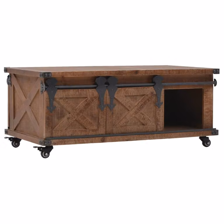 The Living Store stolik kawowy z litego drewna jodłowego 91 x 51 x 38 cm brązowy