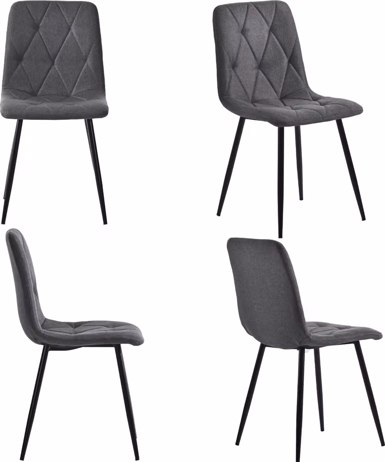 Krzesła do jadalni Sweiko (4 szt.), ciemnoszare, 4 zestawy designerskich krzeseł tapicerowanych, krzesła do jadalni z lnu twill, krzesła kuchenne z oparciem, siedziska na metalowej ramie z lnu, metalowe nogi