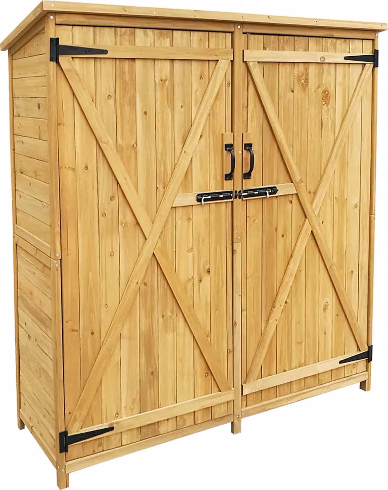 Szopa ogrodowa Wiltec z 2-skrzydłowymi drzwiami 1350x500x1540mm wykonana z drewna świerkowego z dachem bitumicznym do ogrodu, tarasu i balkonu Szopa na narzędzia Drewniana szopa Szafka na narzędzia