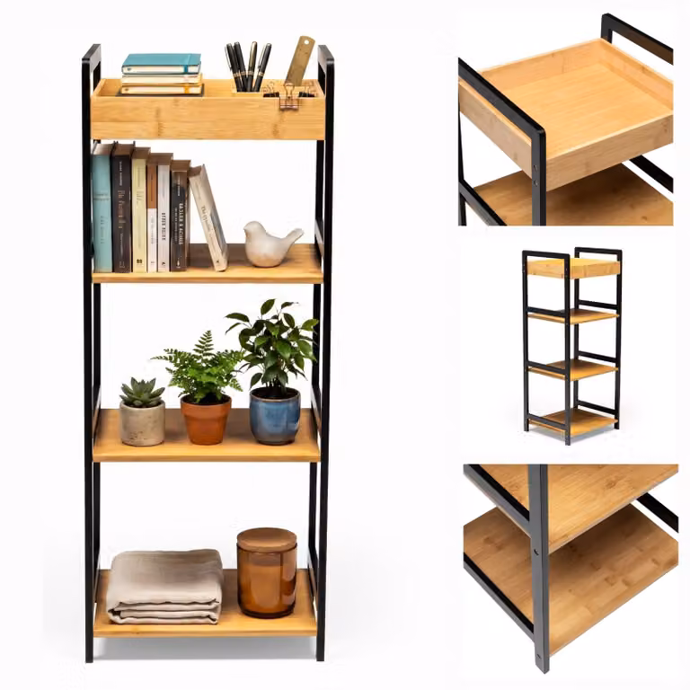 Otwarty regał 4-poziomowy organizer bambusowy do kuchni łazienki salonu sypialni Allivio 36 x 32 x 90 cm