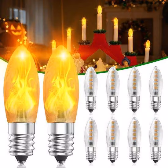 10 sztuk E10 15-55V LED 0.2W Światła zamienne Glühbirne Gorące białe 1800K, Efekt ognia Światło do Halloween, kominki, światła świąteczne, świetliki, świetlne łańcuchy, choinka