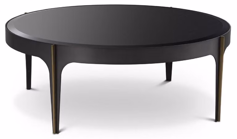 stolik kawowy Casa Padrino brąz / mosiądz / czarny Ø 94 x wys. 34,5 cm - Okrągły stolik do salonu ze stali nierdzewnej ze szklanym blatem - Luksusowe meble do salonu