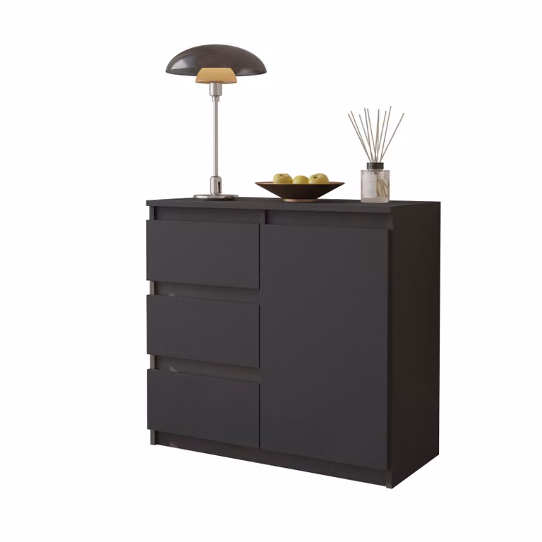 Komoda 80 Cm Antracyt 3 Szuflady, 1 Drzwi, 1 Półka Salon Sypialnia
