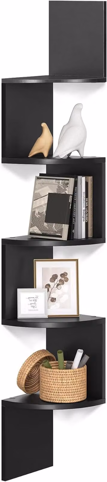 Wandregał z 5 półkami - Szafka do przechowywania z drewna - Do eksponowania dekoracji - Kształt w kształcie litery "Z" - 20 x 20 x 127,5 cm - Czarny