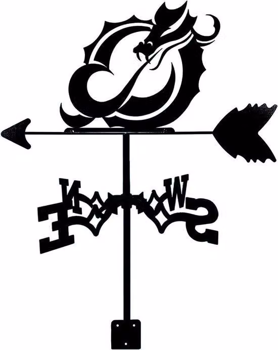 Wiatrowskaz "Smok" - Stacja pogodowa metalowa - Dekoracja ogrodowa - Stal nierdzewna - Montaż na dachu - Czarny