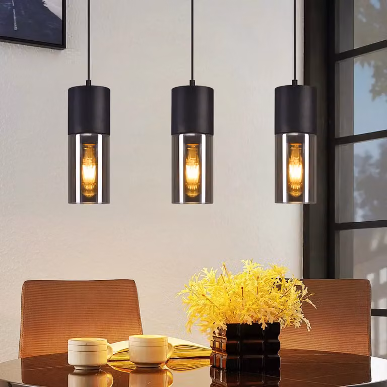 ZMH Lampa wisząca Czarny 3 Płomień E27 Stół do jadalni Lampa wisząca Nowoczesny regulowany szklany żyrandol do kuchni Salon Sypialnia
