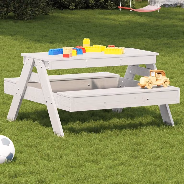 Stół piknikowy dla dzieci - mebel ogrodowy - do zabaw na świeżym powietrzu - wykonany z litego drewna sosnowego - wymiary 88 x 97 cm - kolor biały