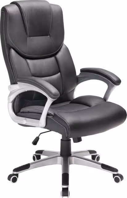Ergonomiczne krzesło biurowe DEUBA w kolorze czarnym z podłokietnikami i zagłówkiem, obrotowe 360 stopni, wytrzymałość do 120 kg