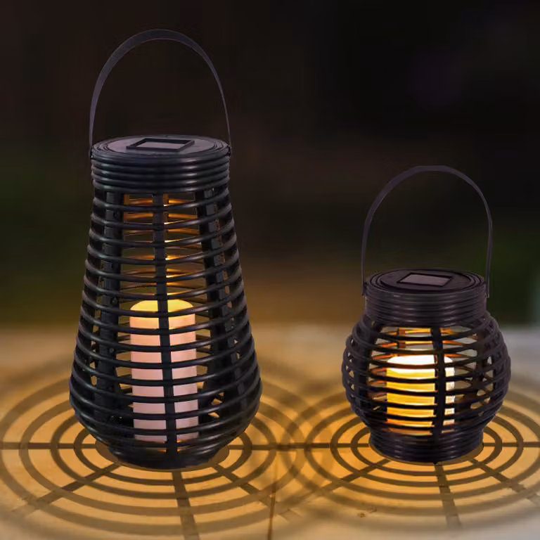 Lampiony solarnych, imitujące rattan, ciepła biel, zestaw 2 sztuk, wodoszczelne