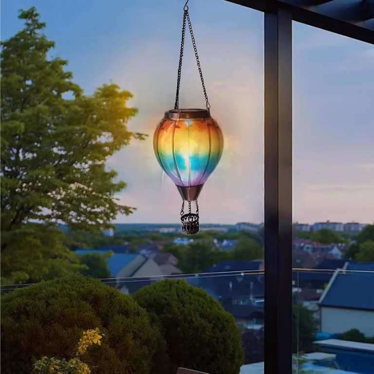 Lampa solarna w kształcie balonu – lampa wisząca do ogrodu – dekoracja ogrodowa – odporne na warunki atmosferyczne szkło – 40 x 15 cm – kolorowa