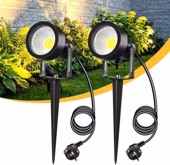 Oświetlenie ogrodowe na szpic, 700lm, superjasna reflektor LED do użytku zewnętrznego, duża lampa ogrodowa IP65, ciepła biel 3000K, oświetlenie ogrodowe do montażu na ścianach, tarasach, drzewach i ścieżkach, zestaw 2 sztuk