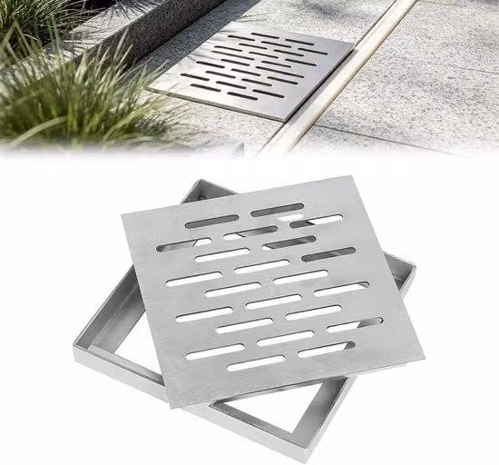 Odpady 200 x 200 mm - Stal nierdzewna - z grillem i pokrywą - Szybka spustowa do łazienki i ogrodu - ShopFlot
