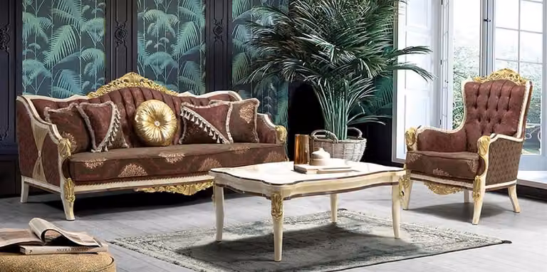 Casa Padrino zestaw do salonu w stylu barokowym bordowy czerwony / szary / biały / złoty - 2 sofy z wzorem i 2 fotele z wzorem i 1 stolik kawowy - Wspaniałe meble do salonu w stylu barokowym