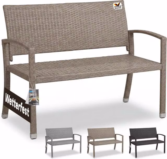 Ławka ogrodowa Casaria Beżowa i Szara z technorattanu z podłokietnikami W x S x G: 122 x 55 x 90 cm