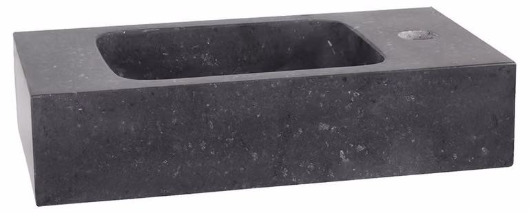 Umywalka nablatowa Differnz Bombai Black - naturalny kamień - otwór na baterię po prawej stronie - staranne wykonanie - idealna do łazienki lub toalety dla gości - wymiary 40 x 22 x 9 cm - kolor: antracyt/czarny