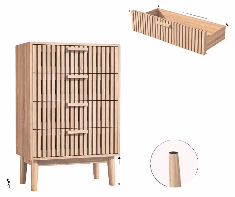 Komoda, elegancki wygląd, pojemna przestrzeń do przechowywania, 100 x 34 x 73 cm, kolor naturalny – 4 szuflady