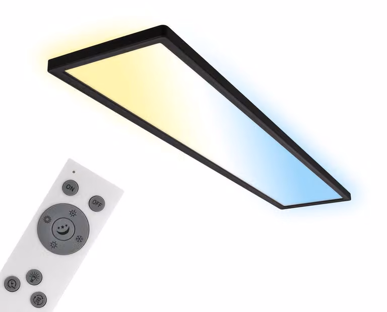 Lampa sufitowa LED Briloner Tava 98 cm, Możliwość ściemniania, Pilot zdalnego sterowania, Funkcja oświetlenia nocnego, Światło pośrednie, Czarny, 98 x 20 x 3 cm