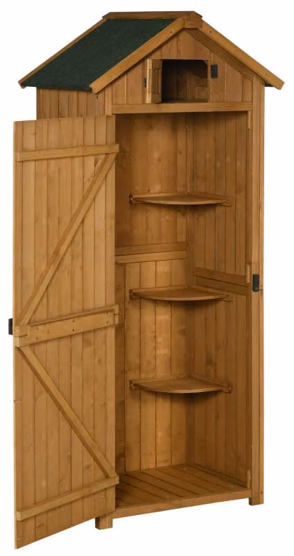 Domek ogrodowy, szafka ogrodowa, pomieszczenie gospodarcze, szopka ogrodowa. Konstrukcja drewniana z dachem asfaltowym i zdejmowanymi deskami