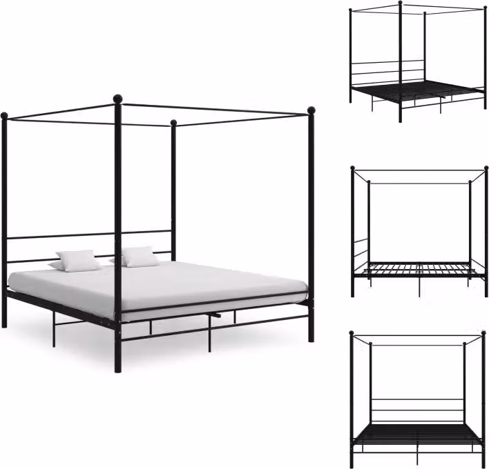 vidaXL Łóżko z baldachimem czarne metalowe 200x200 cm - Łóżka i stoliki nocne