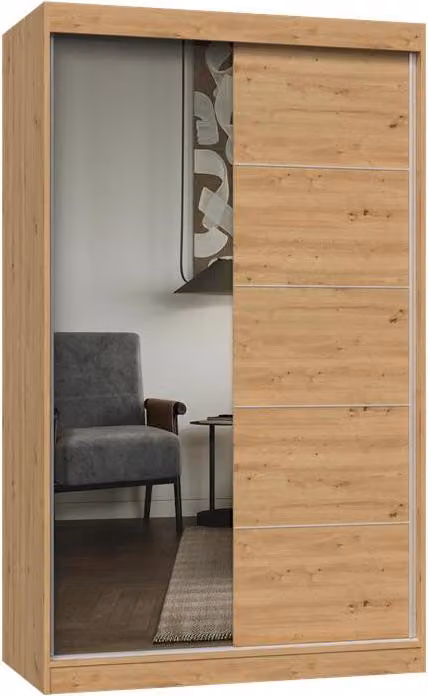 Szafa z drzwiami przesuwnymi IGA – Traditional & Artisan Oak, 1 lustro | Kolor: dąb