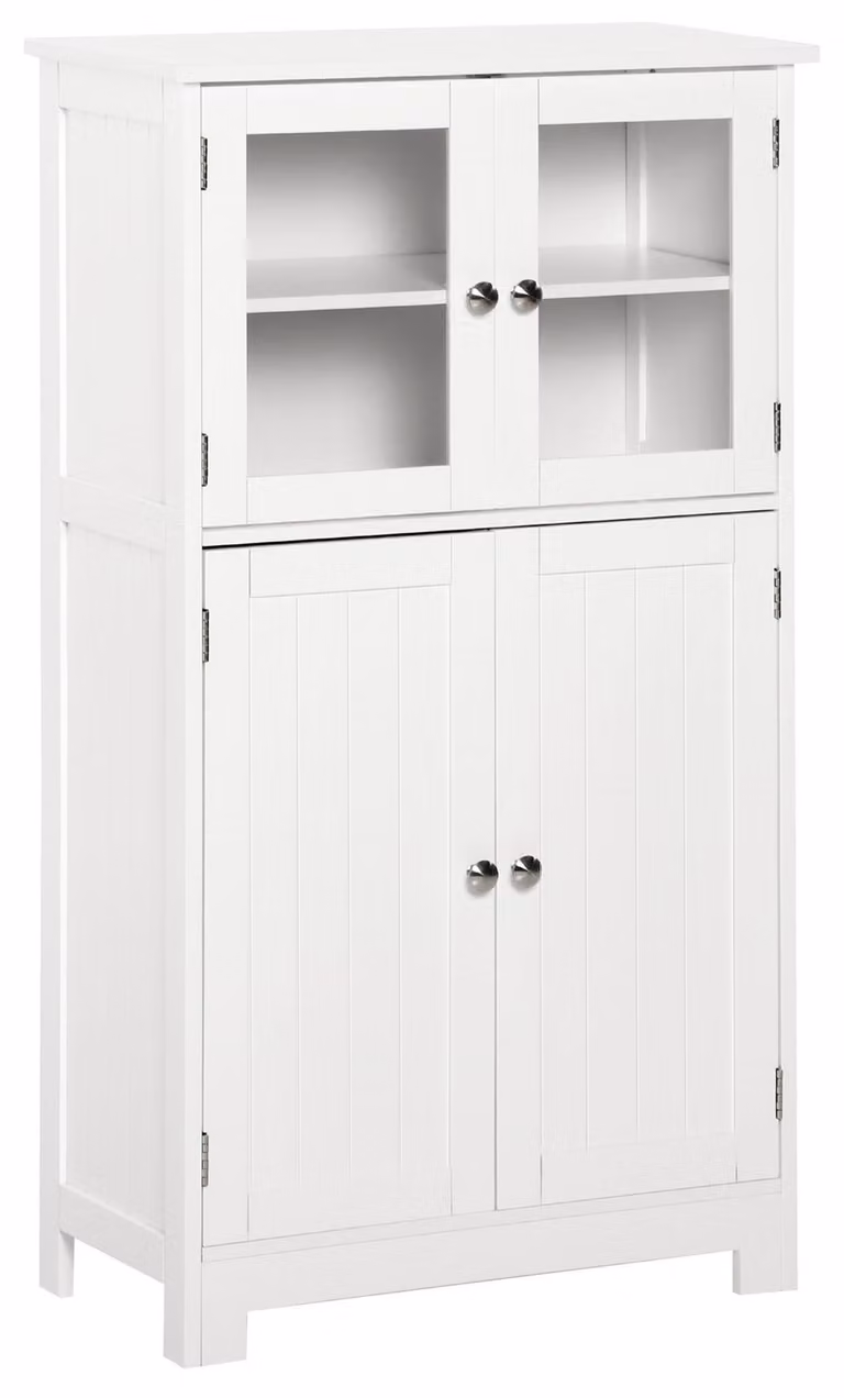 Szafka do przechowywania - Szafka łazienkowa - Komoda do przechowywania - Mała szafka - Szafy - Regulowane półki - Hartowane szkło - Biały kolor