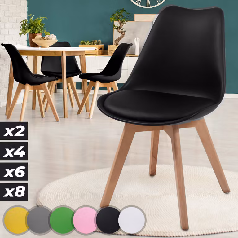MIADOMODO® Krzesła do jadalni zestaw 2, 4, 6, 8 - tapicerowane z poduszką na siedzisko, wykonane z tworzywa sztucznego i litego drewna, do wyboru kolory - krzesło kuchenne, krzesła (4, czarne)