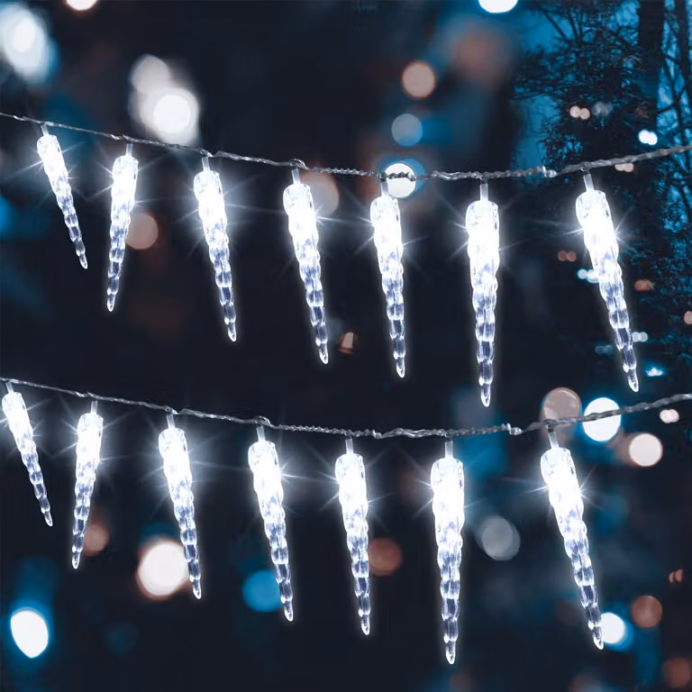 Peviasot Eiszapfen – zestaw 2 girland LED, 40 diod, 5 metrów, światło białe, dekoracja świąteczna, imitacja opadów śniegu, oświetlenie okienne, 8 trybów