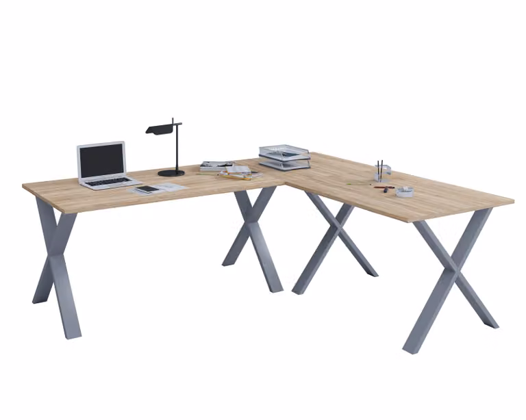VCM Wood Desk | Narożne biurko gładkie | 160x130 | L Kształt lewy lub prawy | Płyta robocza 50 cm Głęboka | Stół komputerowy Meble biurowe - Lona X