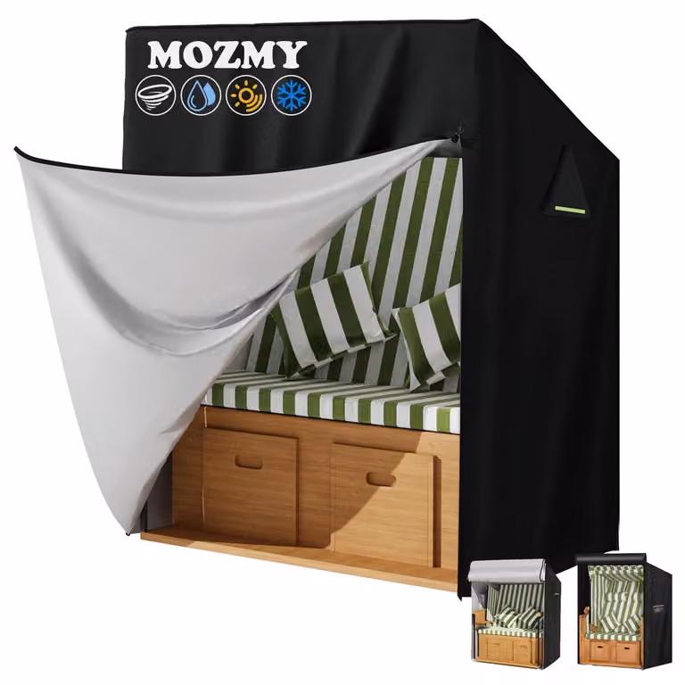 Pokrowiec na kosz plażowy, wykonany z materiału Oxford 600D, wodoodporny, odporny na promieniowanie UV, kolor czarny, wymiary 120x90x155/140 cm, z zamkiem błyskawicznym