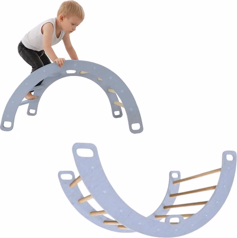 Łuk wspinaczkowy Drewniana huśtawka Niebieski | Trójkąt wspinaczkowy dla dzieci | Zabawki Montessori | Meble do zabawy Rockerboard