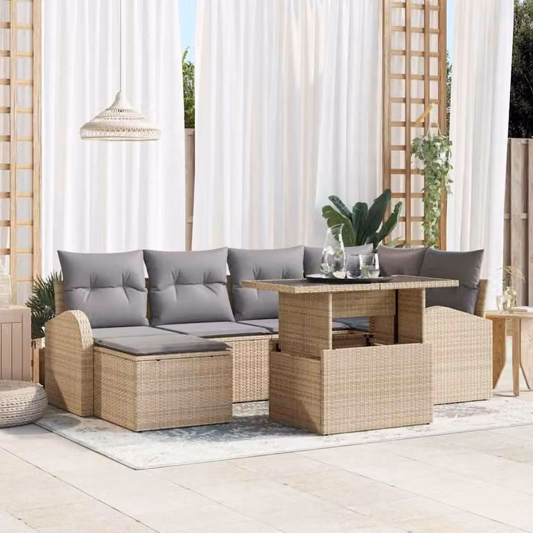 Maison Exclusive - Zestaw mebli ogrodowych, sofa i 6 foteli, kolor beżowy, wykonane z rattanu syntetycznego