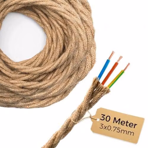 Kabel tekstylny do lamp 30 m vintage lniany 3 żyłowy żyrandoli