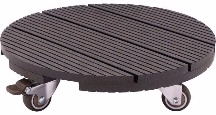 Podstawka pod doniczki na kółkach, WPC w kolorze antracytowym, średnica 30 cm, wysokość 7,5 cm, 4 kółka, nośność maks. 100 kg