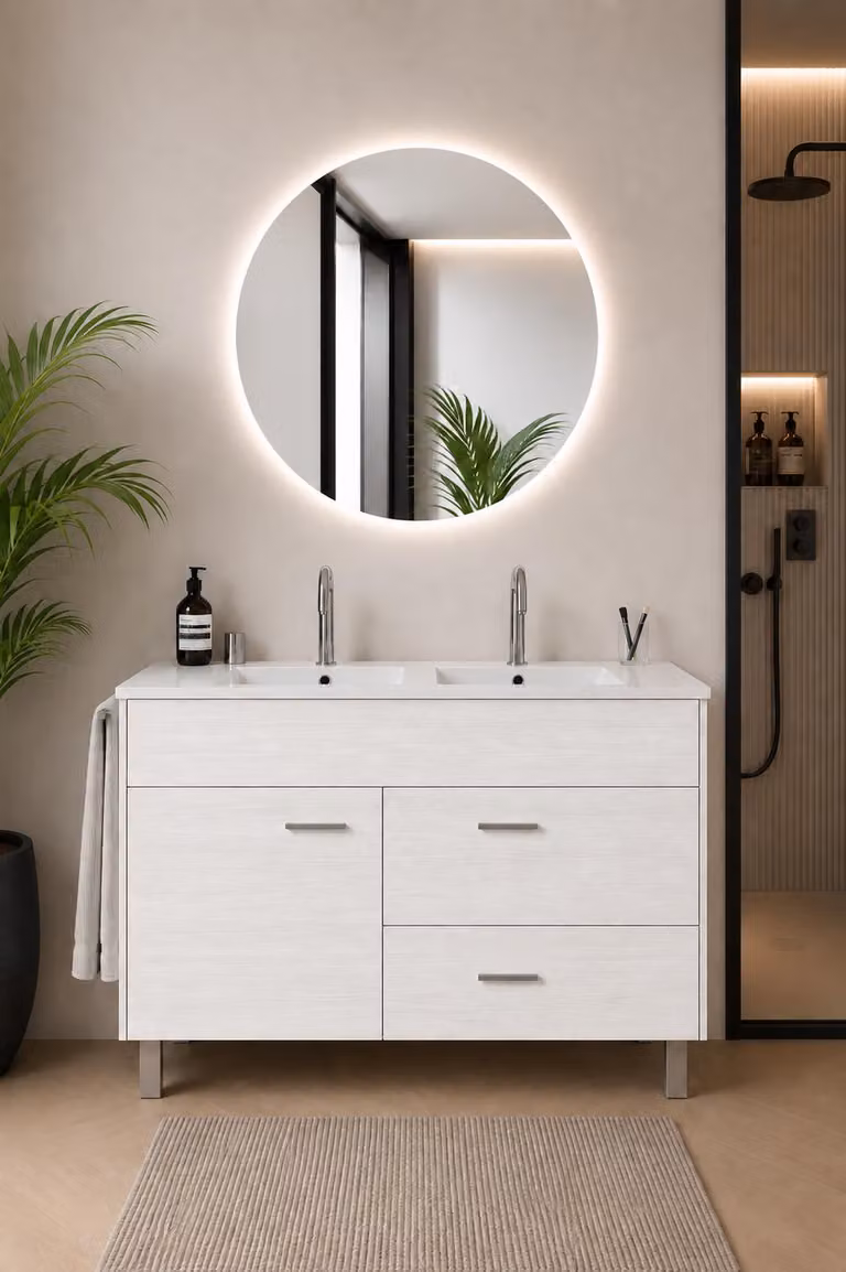 ORIGEN BATH SAMOS: Komoda łazienkowa z podwójną umywalką, wymiary 120x45 cm, kolor: nordycka biel