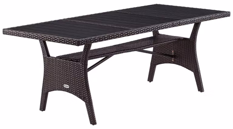 Stół ogrodowy, stół jadalny, stół tarasowy - wykonany z rattanu syntetycznego z blatem z kompozytu WPC - 190 x 90 x 74 cm - kolor brązowy - z pojemnikiem na przechowywanie, idealny na balkon, taras i zimowy ogród