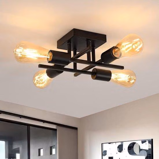 Lampa sufitowa przemysłowa - lampa vintage metalowa - oświetlenie salonu - cztery regulowane ramiona - styl A - czarna