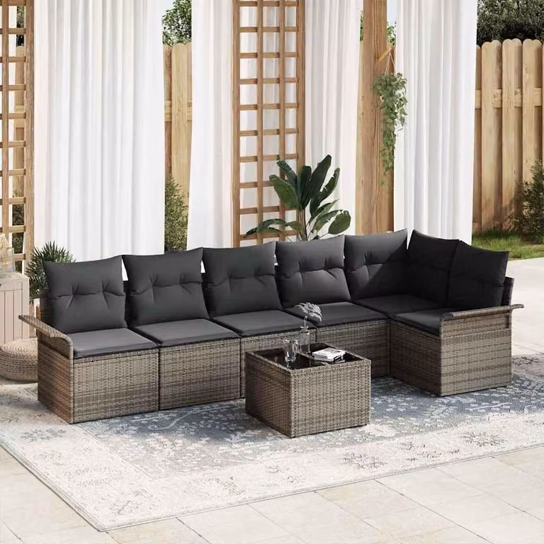 Maison Exclusive - Zestaw Sof na Ogród z poduszką 7 pcs Szary Polirattan