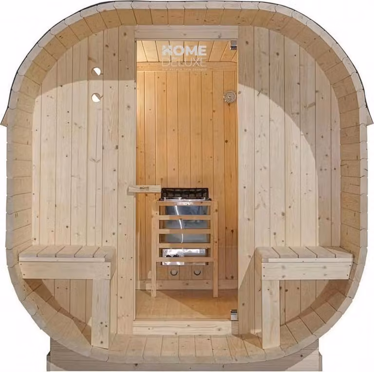 HOME DELUXE - Sauna zewnętrzna CUBE DELUXE - L - Wymiary: ok. 220 cm x 185 cm x 194 cm, drewno: drewno świerkowe - w zestawie piec do sauny i akcesoria do sauny I Sauna ogrodowa, sauna zewnętrzna, beczka do sauny dla 4 osób