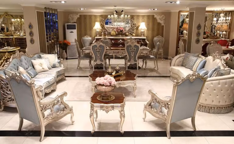 zestaw do salonu w stylu barokowym Casa Padrino - 2 sofy i 2 fotele i 1 stolik kawowy i 2 stoliki boczne - Meble do salonu w stylu barokowym - Szlachetny i wystawny